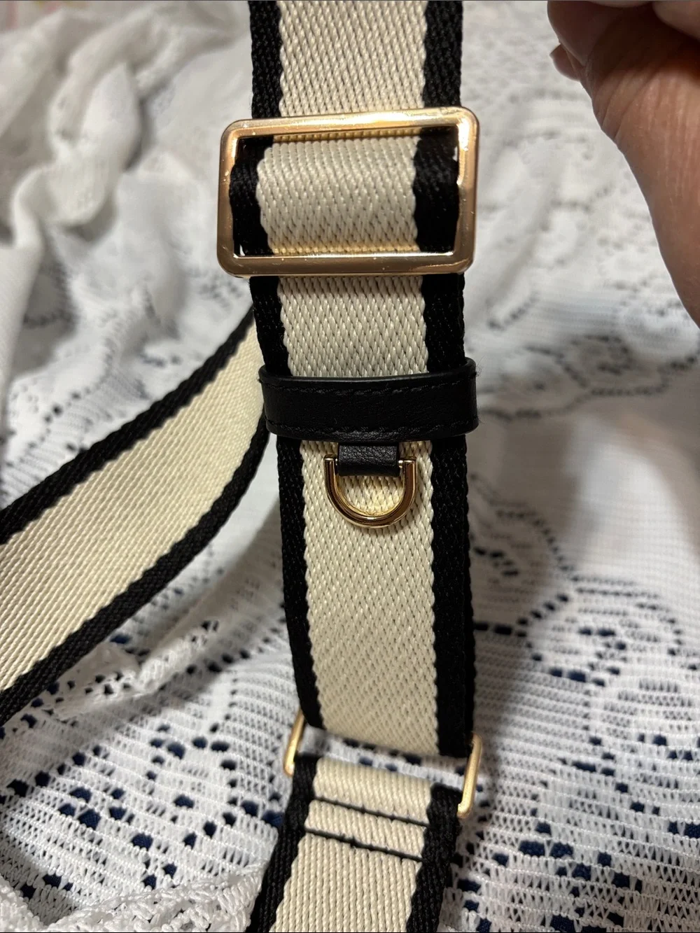 a new day Cream and Black Canvas Crossbody with Gold Accent